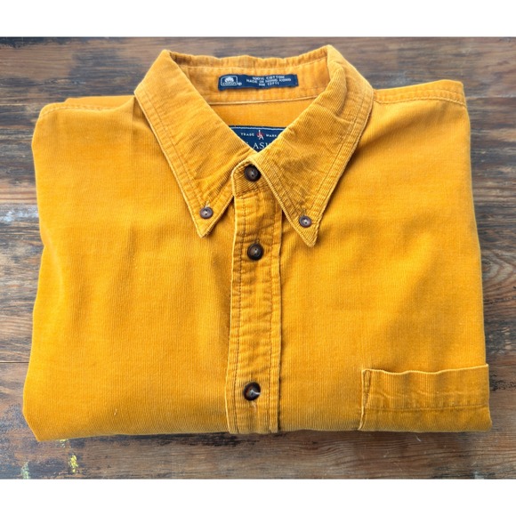 John Ashford Mens Corduroy Button Down Shirt L Long Sleeve Top Mustard Yellow - Picture 1 of 7